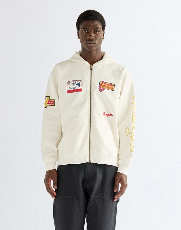 Bluza Męska Wrangler Graphic Zip Hoodie Bright White 112387047