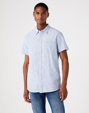 Koszula Męska Wrangler Ss 1 Pkt Shirt Nautical Blue W5J17OXV2