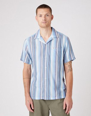 Koszula Męska Wrangler Ss Resort Shirt Medieval Blue W5J96DX9I