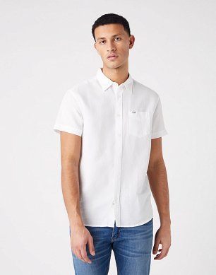 Koszula Męska Wrangler Ss 1 Pkt Shirt Real White W5J1LOXW1
