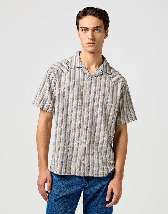 Koszula Męska Wrangler Ss W Resort Shirt Indigo Stripe 112362723
