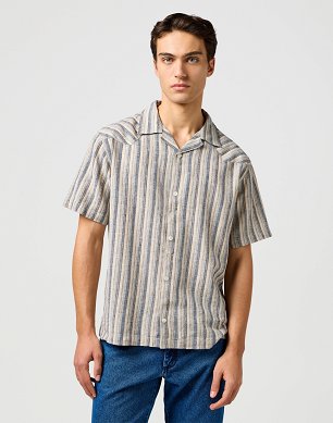 Koszula Męska Wrangler Ss W Resort Shirt Indigo Stripe 112362723