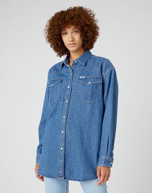 Koszula Damska Wrangler Jumbo Shirt Mid Stonewash W52L6O39C