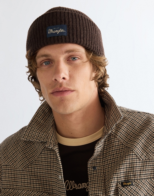 Czapka Męska Wrangler Ribbed Wool Beanie Chocolate Torte 112388227