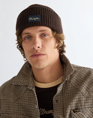 Czapka Męska Wrangler Ribbed Wool Beanie Chocolate Torte 112388227