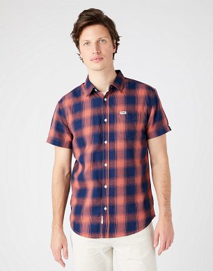 Koszula Męska Wrangler Ss 1 Pkt Shirt Sundrenched Blu W5J1BKX79