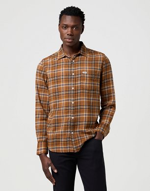 Koszula Męska Wrangler 1 Pkt Shirt Brown Black 112371404