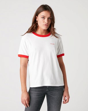 T-shirt Damski Wrangler Relaxed Ringer Flame Red W7S0DRR06
