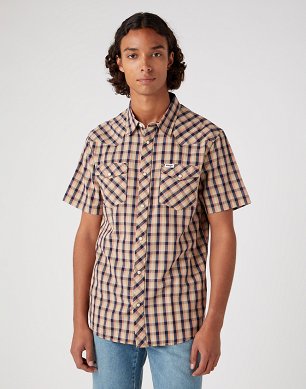 Koszula Męska Wrangler Ss Western Shirt Tobacco Brown W5H84M81A