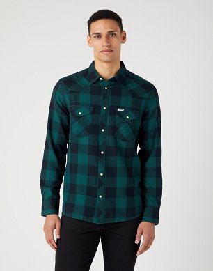 Koszula Męska Wrangler Ls Western Shirt Dark Matcha W5566VG61