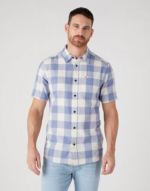 Koszula Męska Wrangler Ss 1 Pkt Shirt Stone Wash Blue W5K02LX4Q