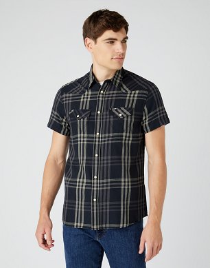 Koszula Męska Wrangler Ss Western Shirt Faded Black W5J03OXV6