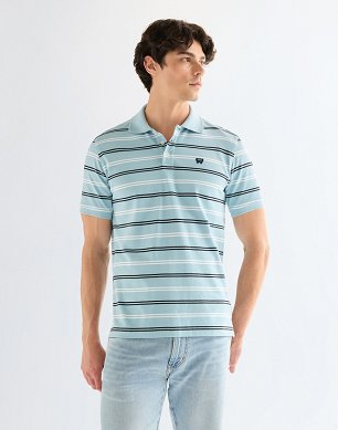 Koszulka Męska Wrangler Stripe Polo Shirt Forget Me Not 112378536