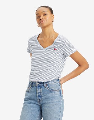 T-shirt Damski Levi`s® The Perfect V-Neck Tee Penny Stripe Kentucky Blue 85341-0077