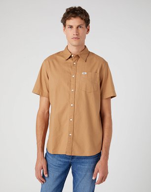 Koszula Męska Wrangler Ss 1 Pkt Shirt Tobacco Brown W5K0LS81A