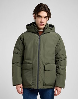 Kurtka Męska Lee Hooded Short Puffer Olive Gray 112370434