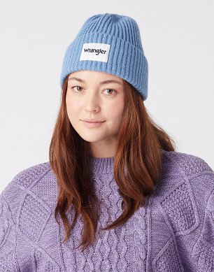 Czapka Damska Wrangler Rib Beanie Stone Wash Blue W0W6UHX4Q