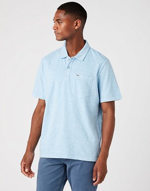 T-shirt Męski Wrangler Overdye Polo Cerulean Blue W7H5EIXVT